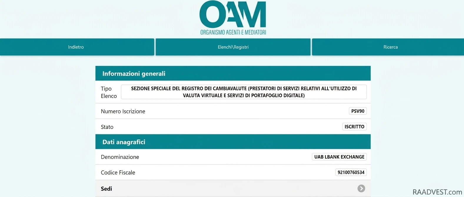 مجوز OAM ایتالیا