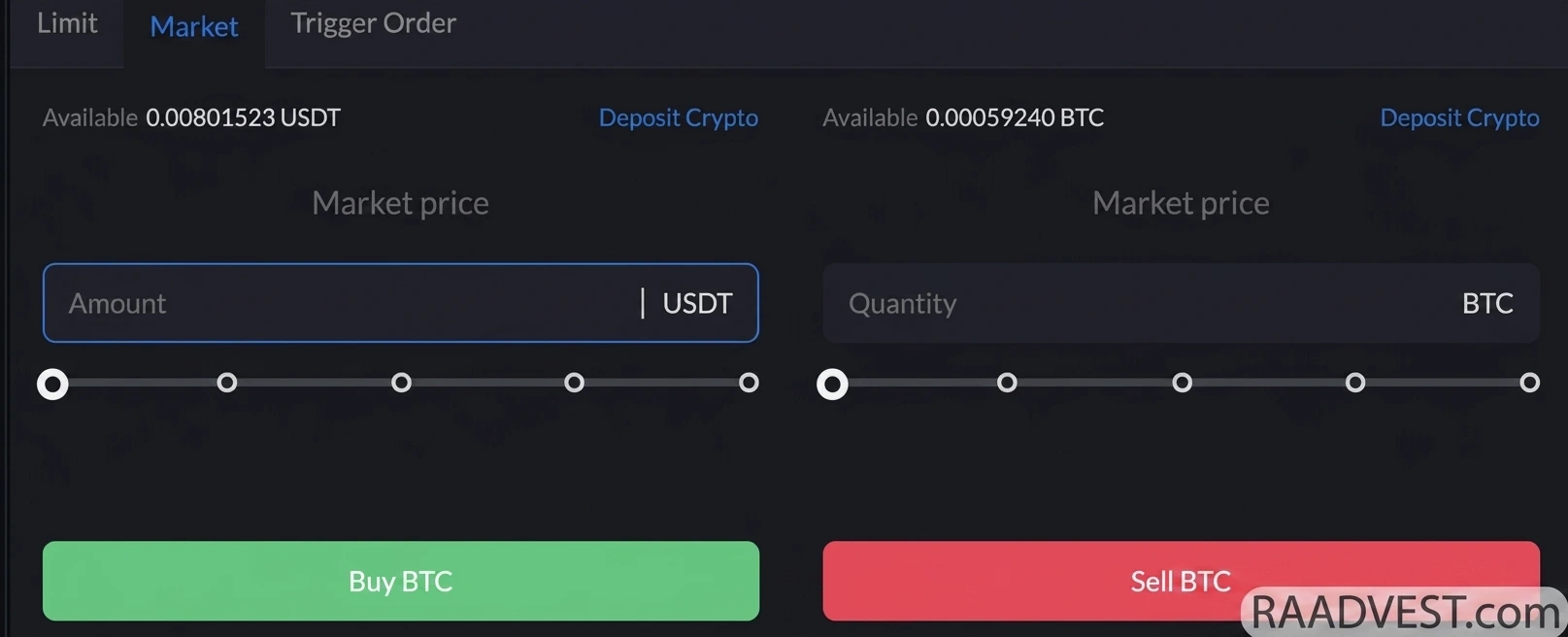 توبیت — گام 2: انتخاب سفارش از نوع مارکت