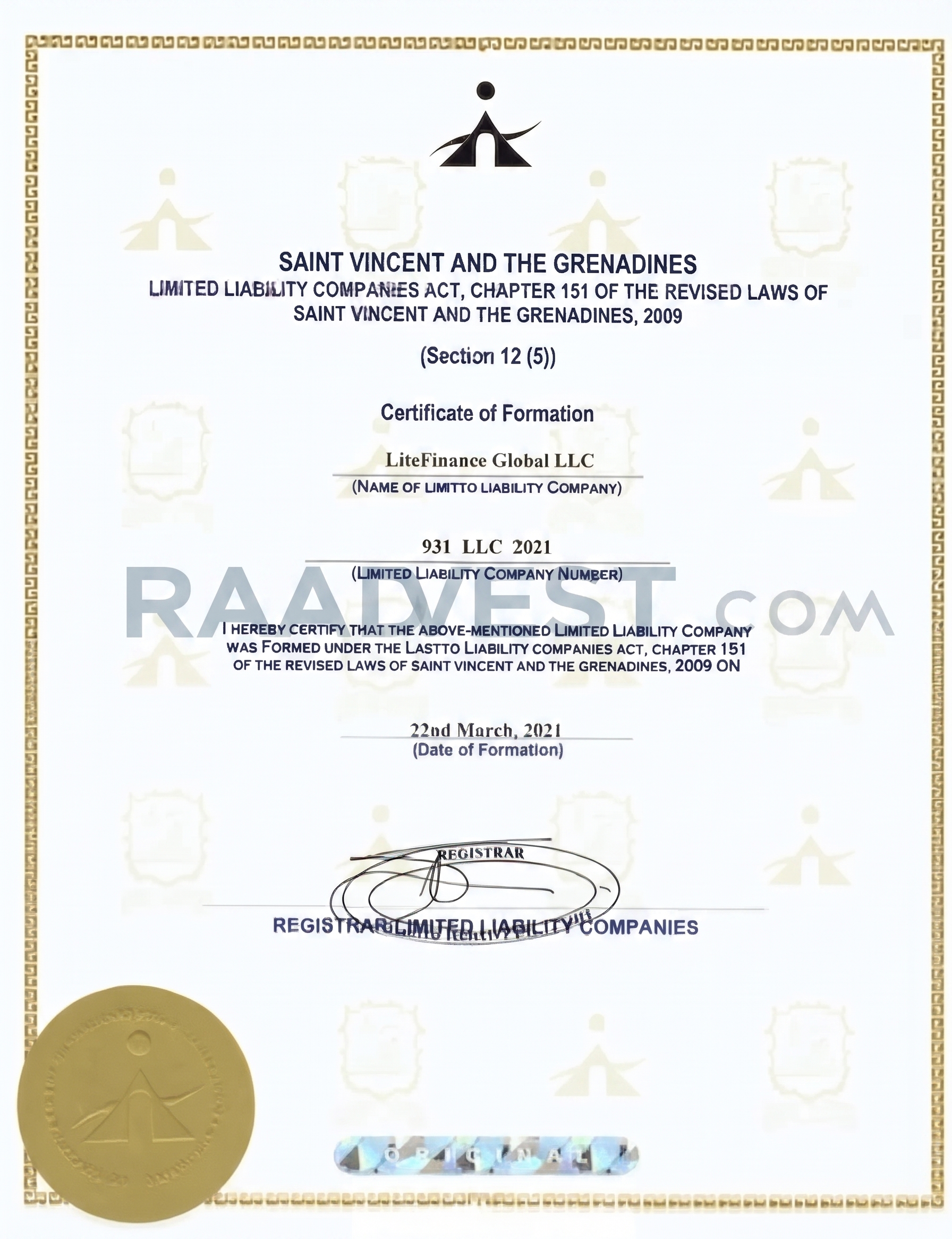 ۲. جواز ثبت LiteFinance Global LLC در سنت وینسنت و گرنادین