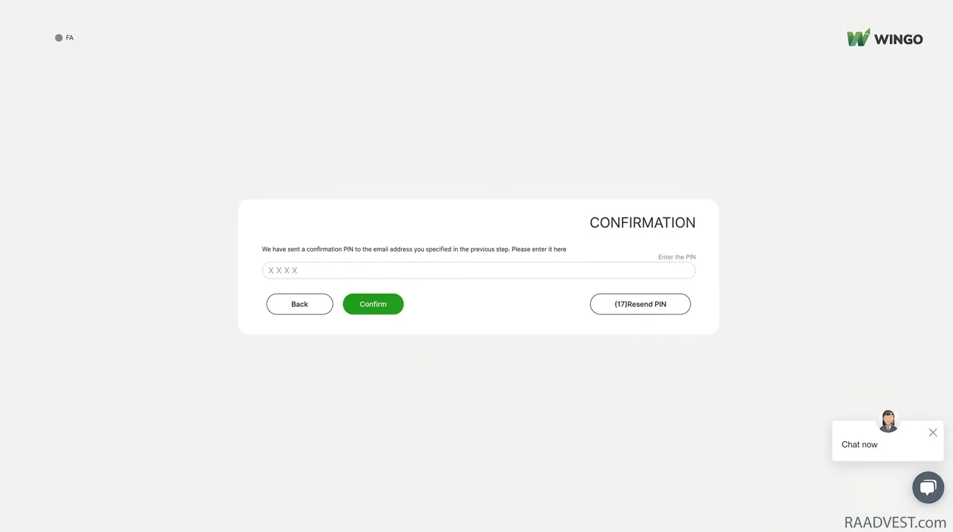 بروکر وینگو مارکتس — گام 2: وارد کردن کد تایید