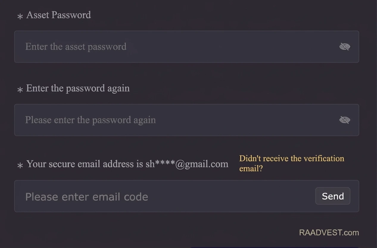  ال بانک — گام 2: تنظیم رمز عبور برای دارایی‌ها (Asset Password)