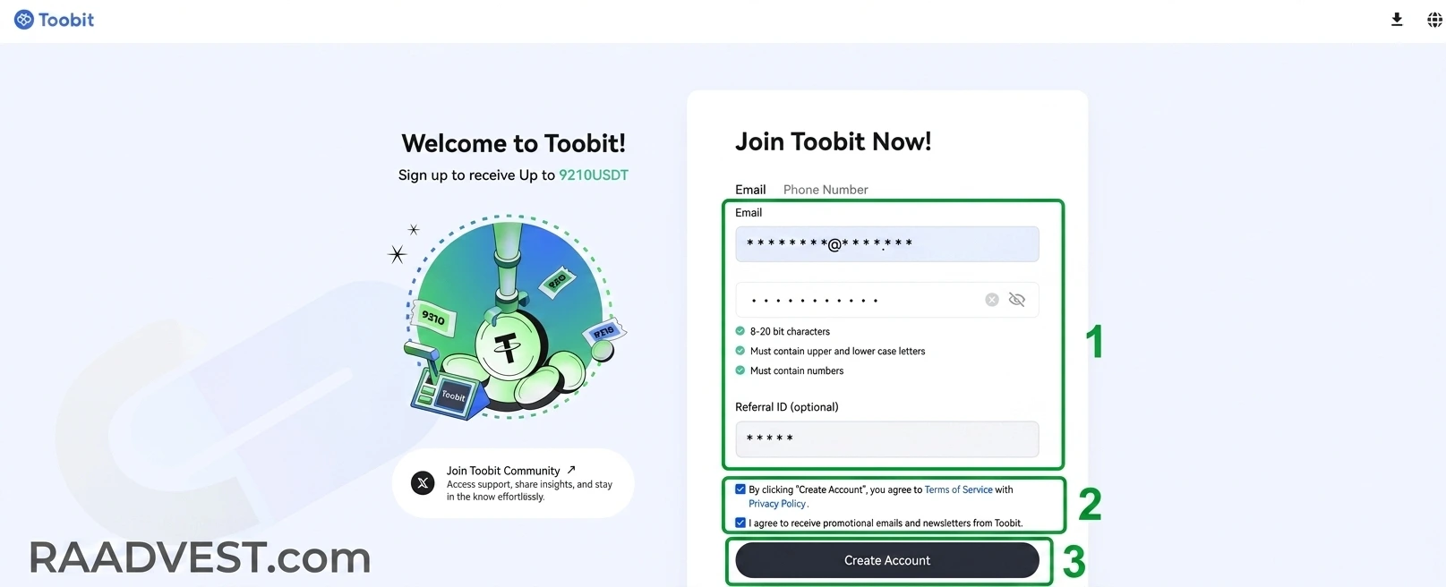 توبیت — گام 1: ورود ایمیل و رمز عبور